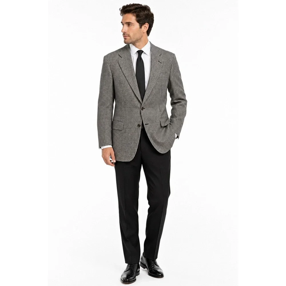 Vintage Oscar de la Renta Blazer Mens 42R Houndstooth Hand Tailored Preppy Wool